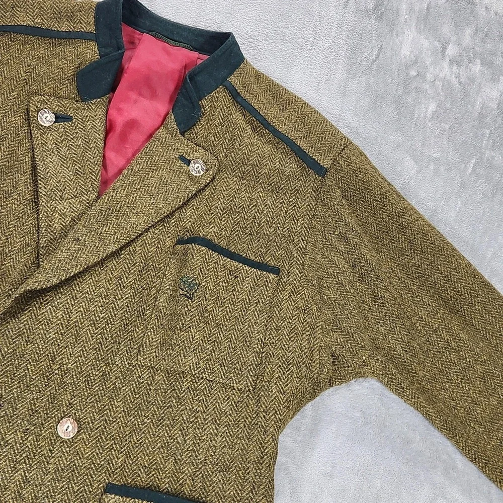 Lodenfrey Sport Coat Mens Large Green Wool Double Breasted Belted Jacket‎